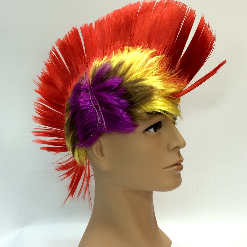Football fans wig chicken crown hair cock hair middle prominent hair cover foreign trade export one-shaped hairstyle wig head