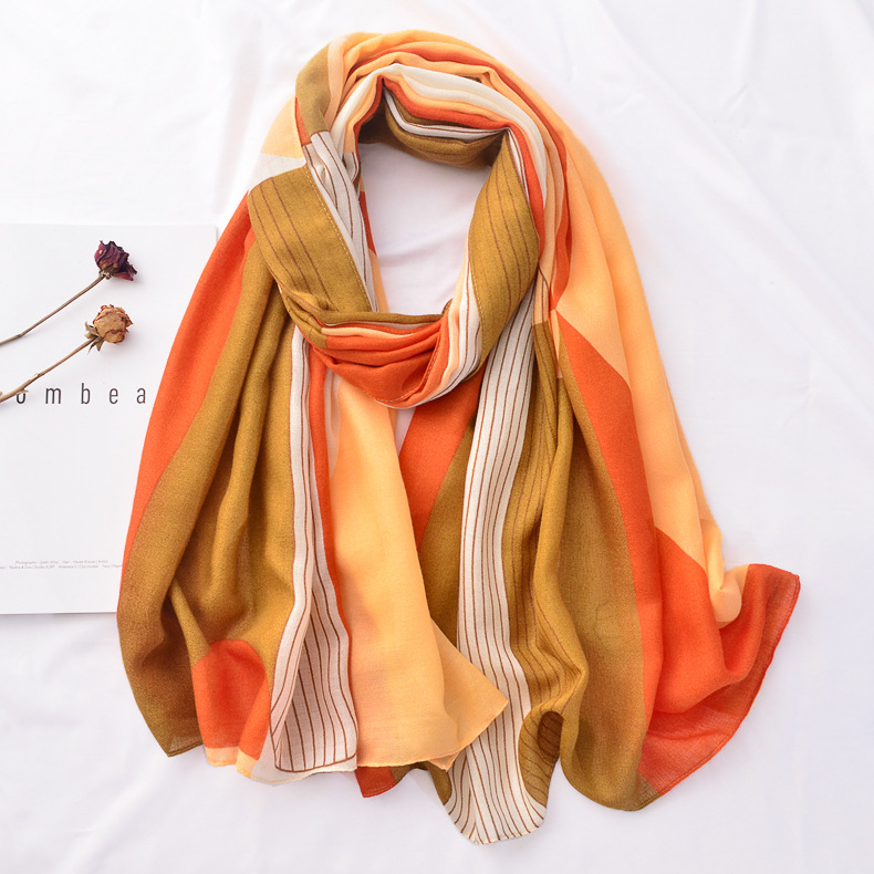 Estilo europeo y americano color brillante a juego a rayas algodón y lino bufanda suave piel agradable playa bufanda viaje vacaciones protector solar chal