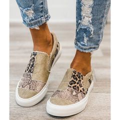 Cross-border foreign trade women's shoes autumn new flat casual large size canvas shoes women's snake pattern loafers thick sole color matching sneakers