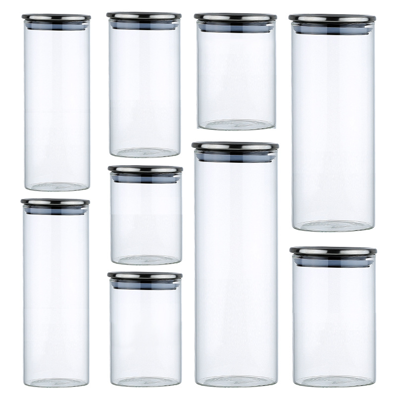 Frasco de Vidrio con Tapa de Acero Inoxidable, Frasco de Almacenamiento Sellado, Frasco de Vidrio Sellado para Cocina, Condimento, Hogar, Frasco Transparente