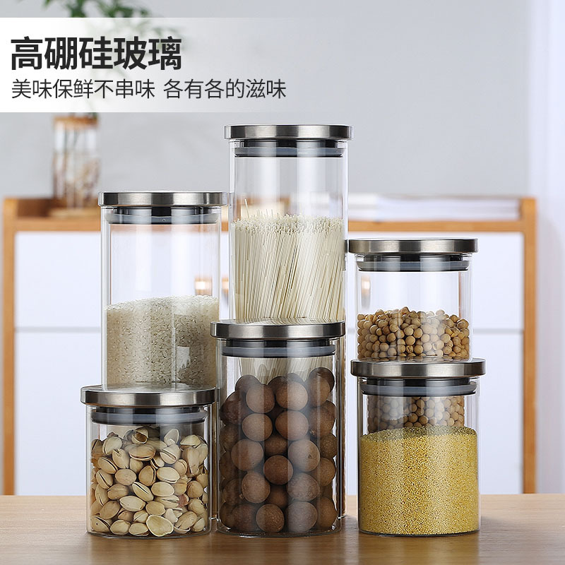 Frasco de Vidrio con Tapa de Acero Inoxidable, Frasco de Almacenamiento Sellado, Frasco de Vidrio Sellado para Cocina, Condimento, Hogar, Frasco Transparente