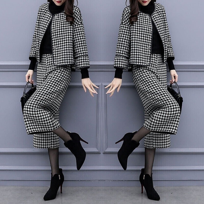 Hong Kong Style Suit Women's Retro Woolen 2025 Autumn and Winter New Style Loose Short Outwear Wide Leg Pants Two-Piece Set Trendy