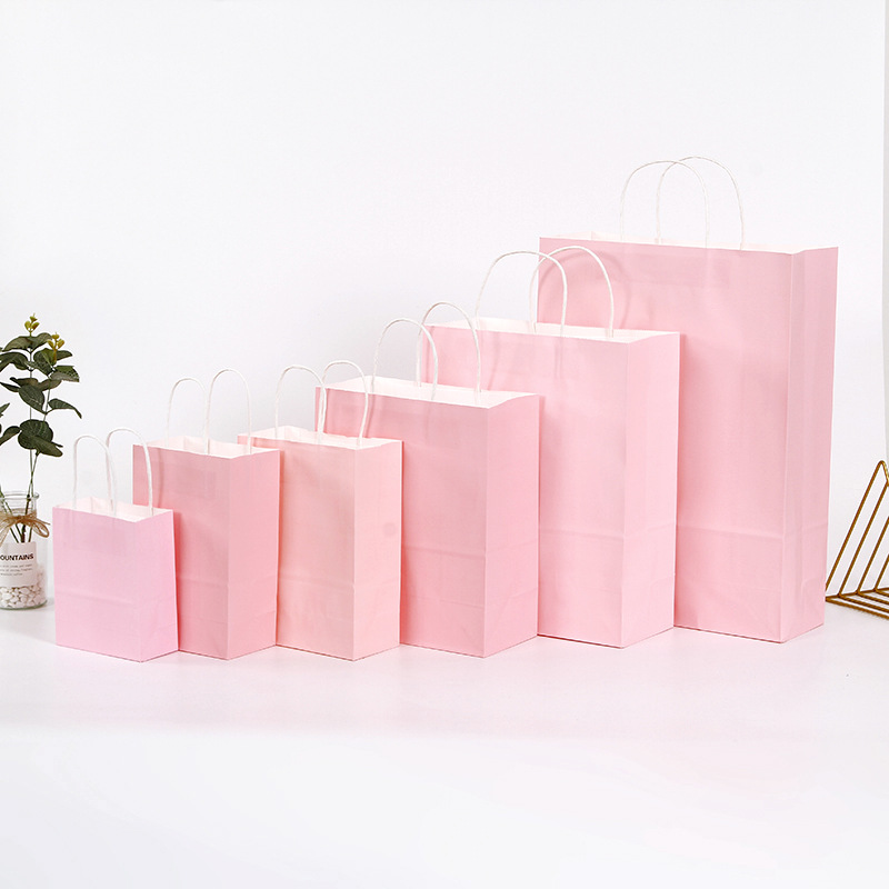 Marca bolsa de regalo rosa papel kraft bolsa de regalo de compras bolsa de joyería bolsa de embalaje ropa fabricante de bolsas de mano