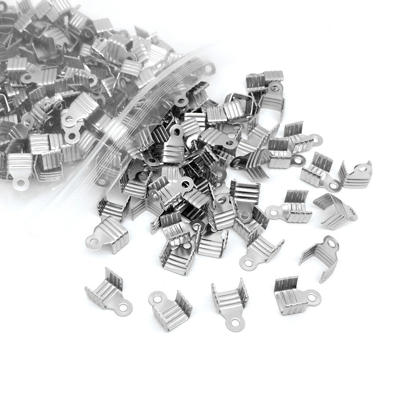 现货批发不锈钢条纹山夹 pu绳手链绳夹 绳夹扣连接头DIY饰品配件