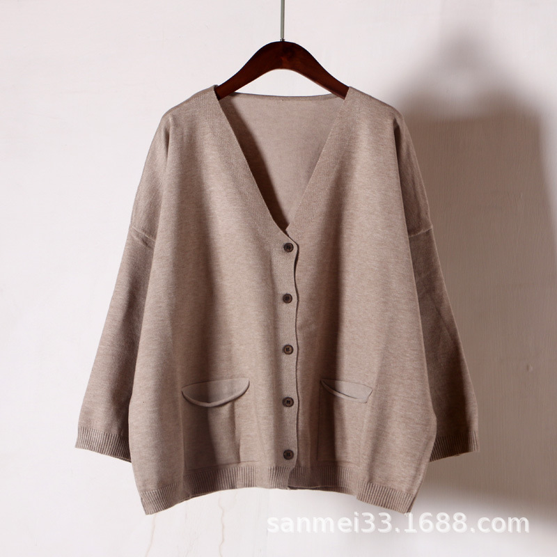 Knitted Outer Cardigan Spring and Autumn New Loose Large Size V-neck Long-sleeved Top Artistic Casual Women's Sweater Coat 927