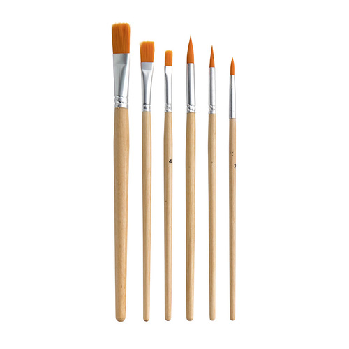 Cross-border oil paint brush set of 6 acrylic paint color graffiti painting birch pole nylon brush Pingfeng