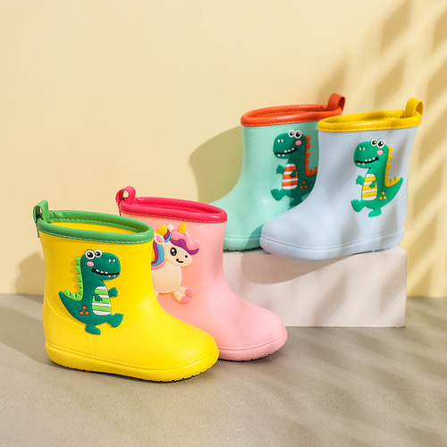 New baby waterproof children's rain boots, children's four-season dinosaur water shoes, non-slip outer wear, kindergarten eva low rain boots