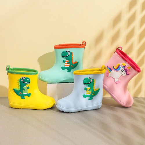 New baby waterproof children's rain boots, children's four-season dinosaur water shoes, non-slip outer wear, kindergarten eva low rain boots