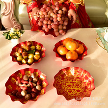 简约钢盘瓜果盘水果盘亚克力托盘马口铁荷花盘金属婚庆喜庆用品