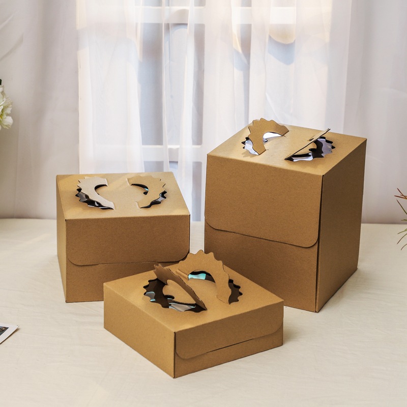 牛皮纸蛋糕包装盒6 8 10 12 14寸加厚单双层加高手提生日蛋糕盒子