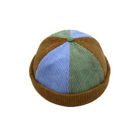 日系秋冬男女瓜皮拼色灯芯绒地主帽 潮牌无檐雅痞地主帽