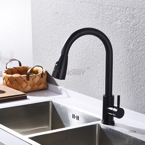 Factory direct supply 304 stainless steel kitchen faucet pull-out sink vegetable basin hot and cold faucet pull-out faucet
