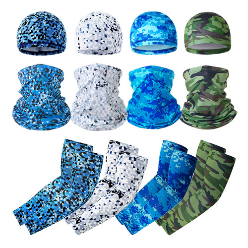 Ice silk cycling cap, cycling mask, sun protection sleeves combination, outdoor sports cycling sleeves, small hat and scarf