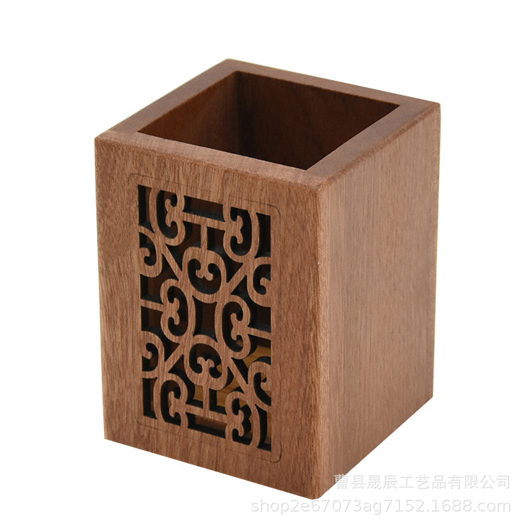 Portalápices de madera maciza de nogal, portalápices de escritorio para oficina, portalápices de madera maciza con almacenamiento hueco, simple.