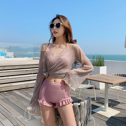 2024 swimsuit for women Korean ins sexy slimming belly-covering split bikini bikini three-piece long-sleeved swimsuit