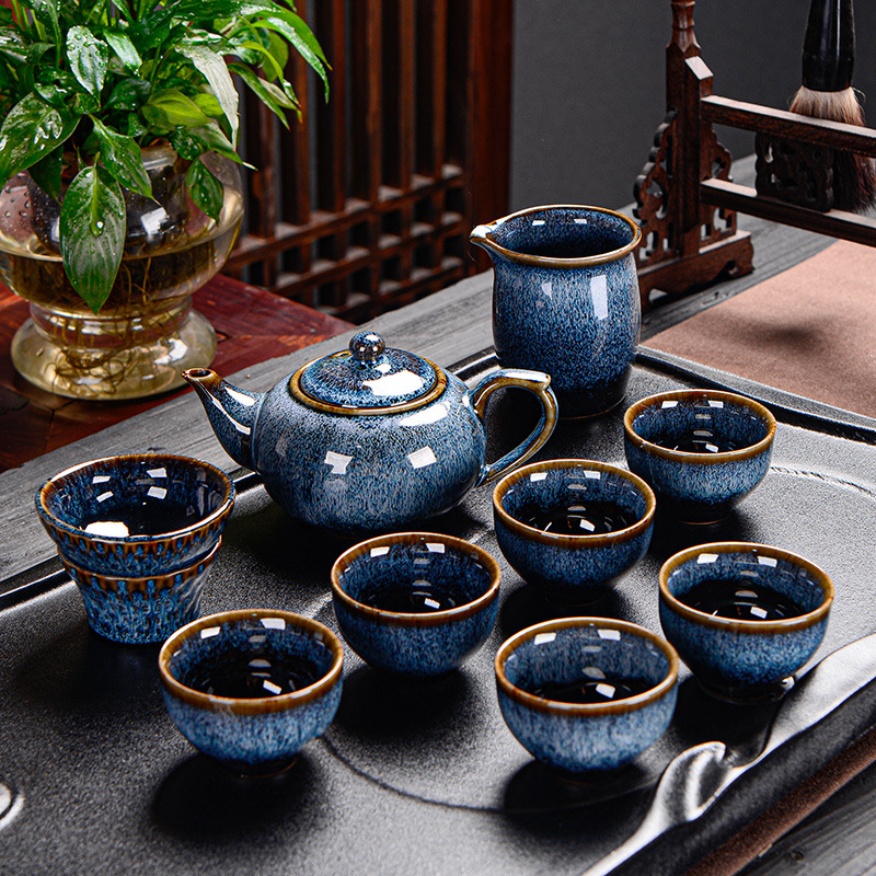 Tianmu jianzhan horno juego de té juego de Casa conjunto Jun horno cepillado Kung Fu juego de té simple tetera taza de té regalo