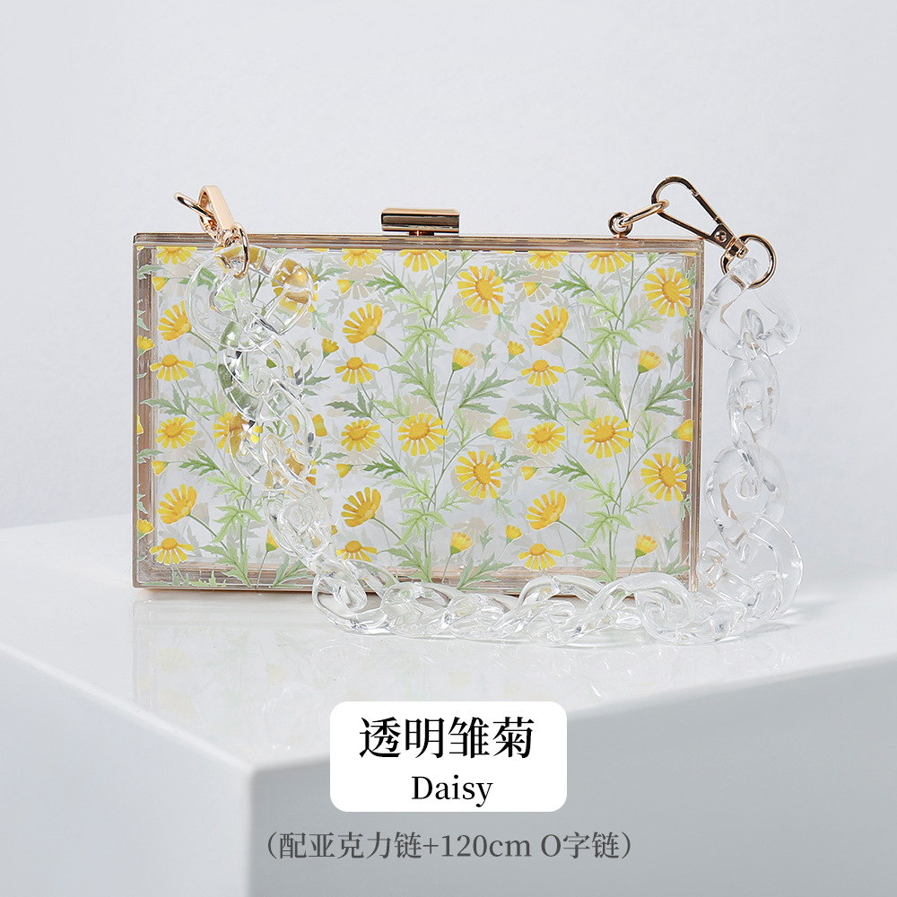 Nuevo acrílico transparente Daisy Bolsa De mujer casual todo partido bolso de hombro fiesta banquete vestido cadena bolsa banquete bolsa