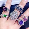 Fashionable ring, crystal, universal jewelry, light luxury style, micro incrustation, silver 925 sample, with gem