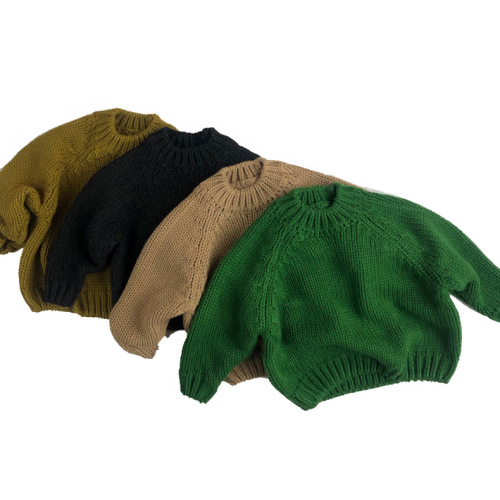 Autumn and winter children's clothing long-sleeved thickened green thick knitted Korean style pullover forest round neck sweater for girls