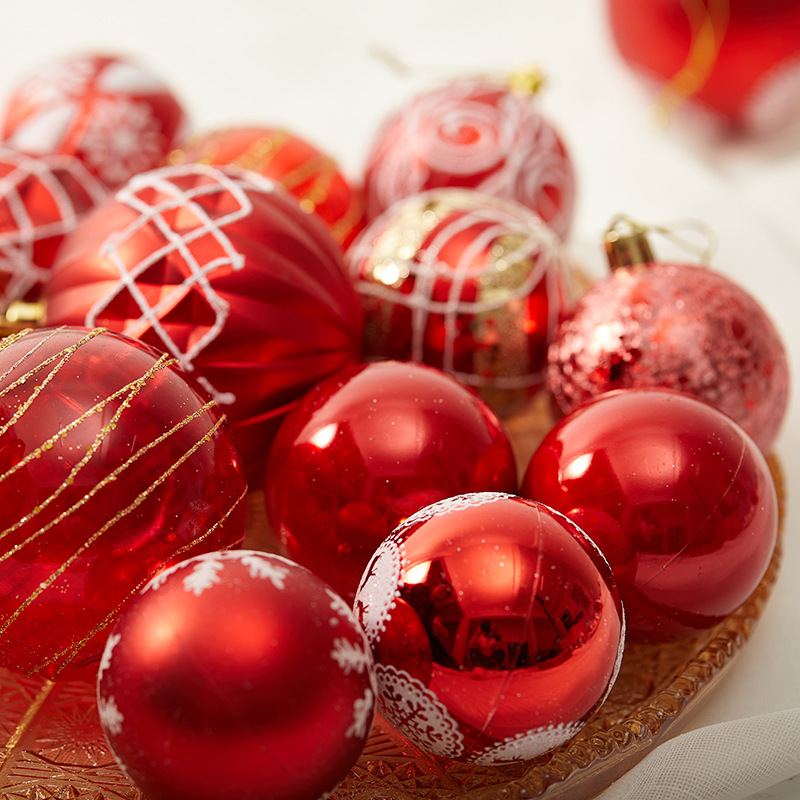 Bolas de Navidad rojas 6cm 8cm pintadas galvanizadas de hotel ventanas de decoración de Navidad colgantes