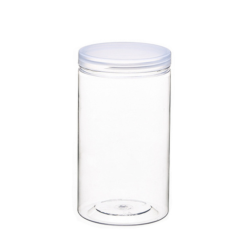 Wholesale aluminum lid transparent plastic packaging food jar round sealed jar honey flower tea pet wide mouth bottle