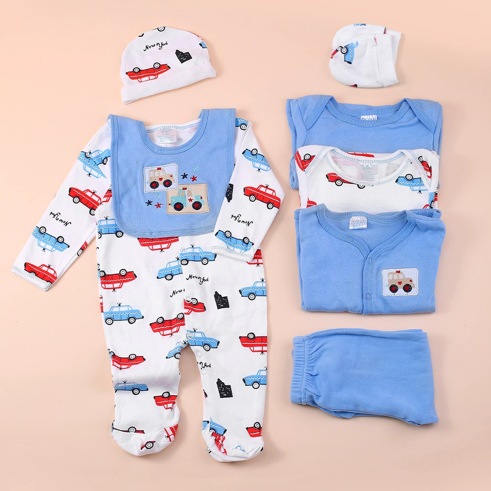 Сплошная детская одежда с принтом От 0 до 1 года Детская хлопковая альпинистская Одежда для новорожденных из восьми предметов оптом