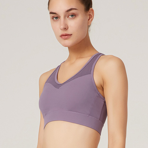 Large size one-piece fixed breast pad sports bra women's large wrap shaped running yoga fitness bra thin cup