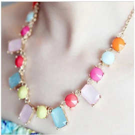 278-5时尚饰品波西米亚糖果色小清新彩色猫眼宝石短款项链