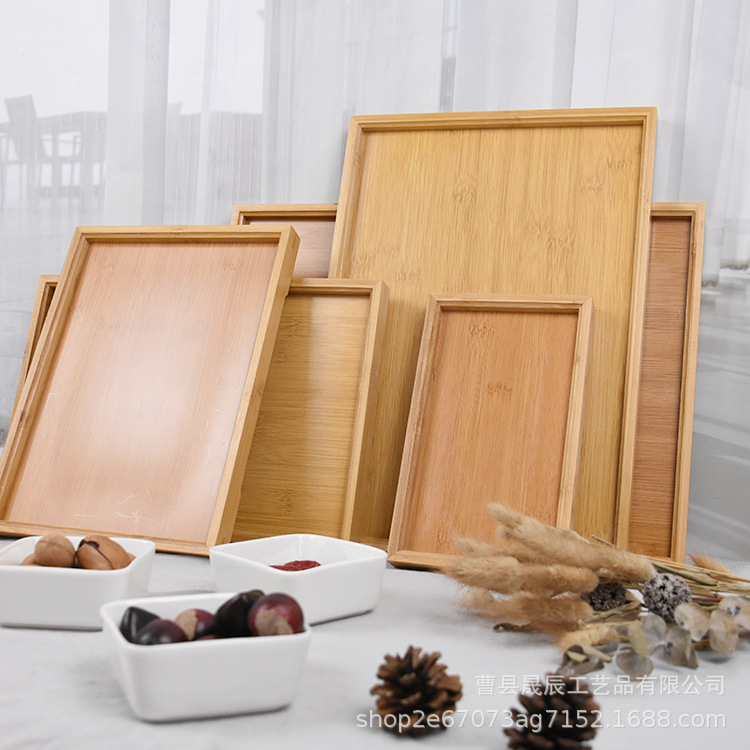 Fábrica al por mayor bandeja de té de bambú bandeja de madera rectangular bandeja de té de bambú japonés fruta bandeja de madera bandeja de barbacoa