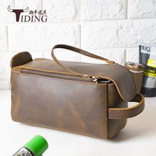 潮牛真皮男士洗漱包复古手拿包头层牛皮手腕包防水化妆包定制LOGO