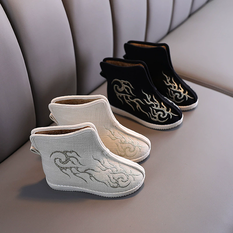 Зимняя домашняя детская теплая хлопковая обувь и ботинки Детская обувь с вышивкой Обувь для студенческих выступлений Короткие сапоги Обувь Hanfu