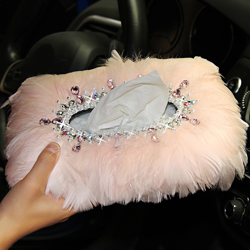 Cubierta de caja de pañuelos de lana de diamantes de imitación para coche para coche