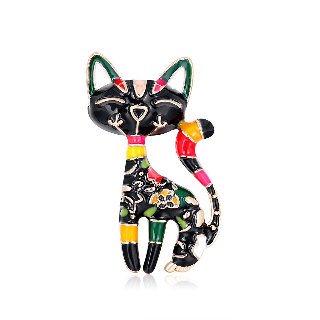 Europe and the United States cross-border cartoon black cat brooch creative alloy oil painting animal corsage spot wholesale