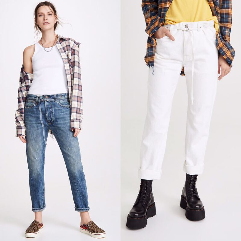 European and American Autumn and Winter New Arrivals R 13 Same Style Belt-Waisted Vintage Paper Bag Waist Boyfriend-Style Jeans for Women European and American Autumn and Winter New Arrivals R 13 Same Style Belt-Waisted Vintage Paper Bag Waist Boyfriend-Style Jeans for Women