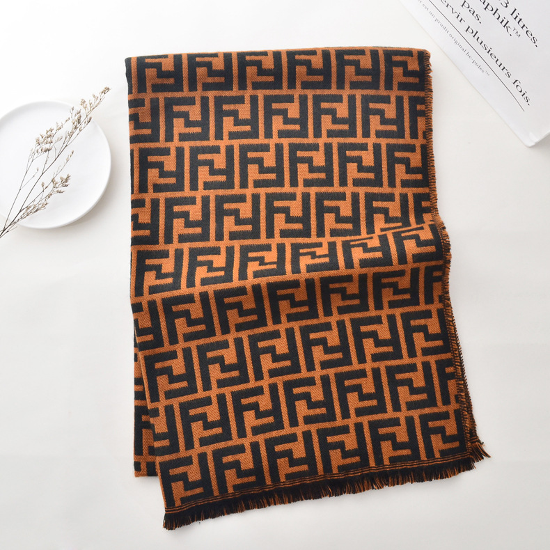 2020 estilo europeo y americano de doble cara bufanda de letra para mujeres Otoño e Invierno Nueva moda cálida Cachemira-como bufanda borla chal