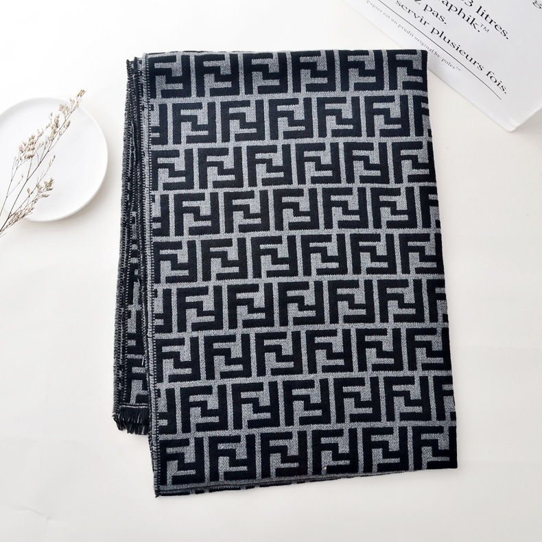 2020 estilo europeo y americano de doble cara bufanda de letra para mujeres Otoño e Invierno Nueva moda cálida Cachemira-como bufanda borla chal