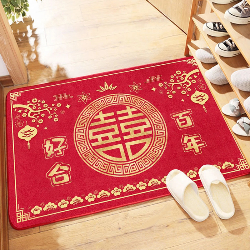 New wedding double happiness door mat crystal velvet printed carpet New Year festive red wholesale a generation of hair New wedding double happiness door mat crystal velvet printed carpet New Year festive red wholesale a generation of hair
