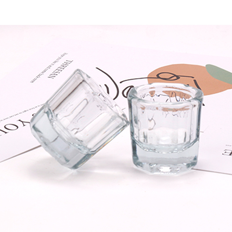 Tapa de la taza octogonal de uñas tapa de cristal tapa de acero inoxidable tapa de la taza de mezcla de líquido de uñas cristal anti-volátil