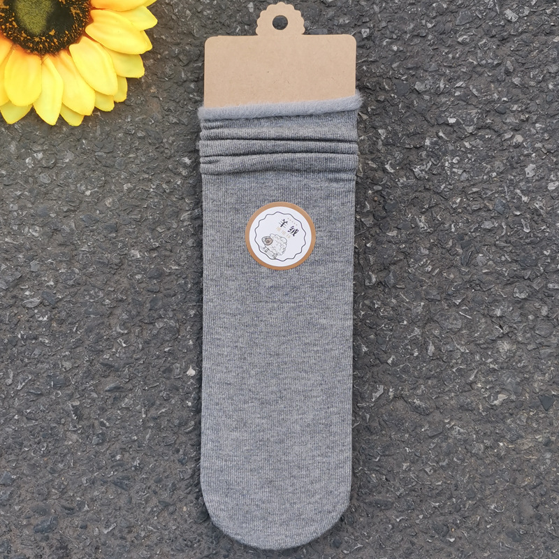 Calcetines de media pantorrilla de color sólido para mujer, estilo japonés, mezcla de algodón, forrados de lana, gruesos y cálidos, venta al por mayor, para primavera, otoño e invierno.