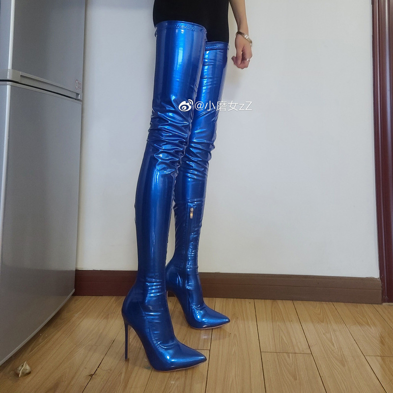 Fashion New Color Private Made Stretch Patent Leather Slimming Thin Heel Over-the-Knee Boots Sexy Thigh Women's Boots
