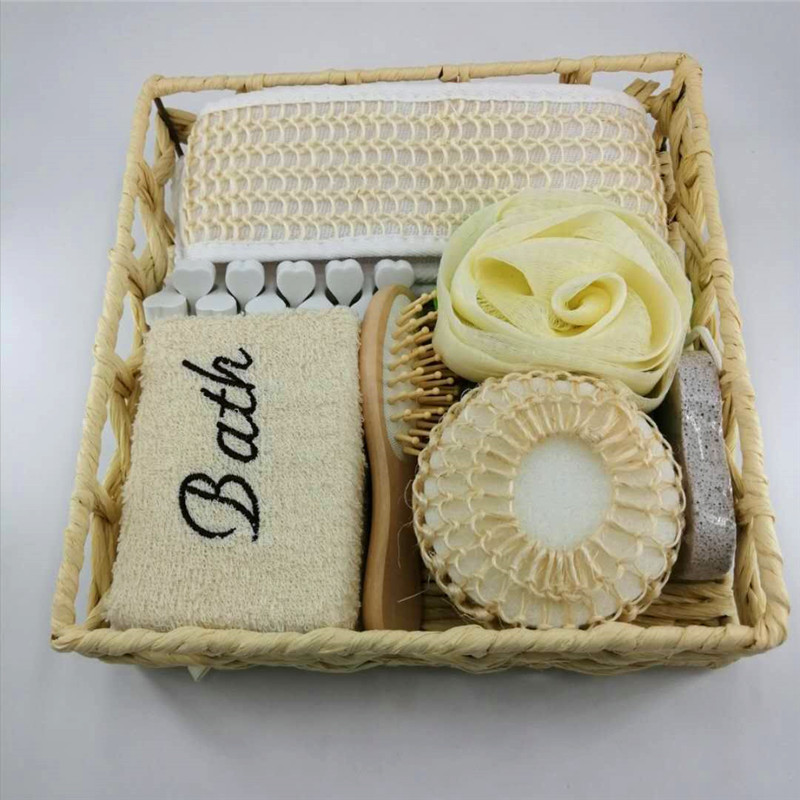 Factory direct bath suit seven-piece bath towel wooden brush bath ball grinding foot stone combination gift box bath supplies