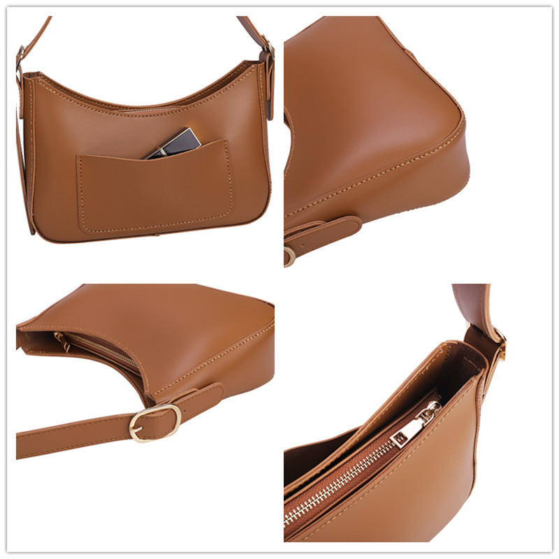 Bolso retro de las axilas nueva moda DIY hecho en casa color sólido bolso de las mujeres de un solo hombro DIY costura bolsa de material de la PU