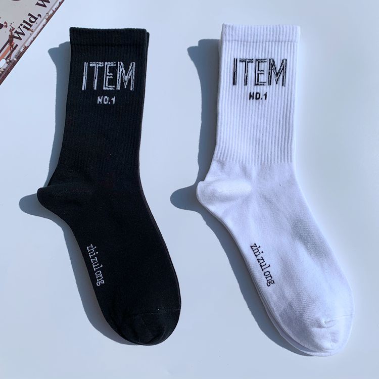 Socks men's and women's mid-calf fashion brand European and American street ins Harajuku personality hip hop skateboard cute college style long cotton socks
