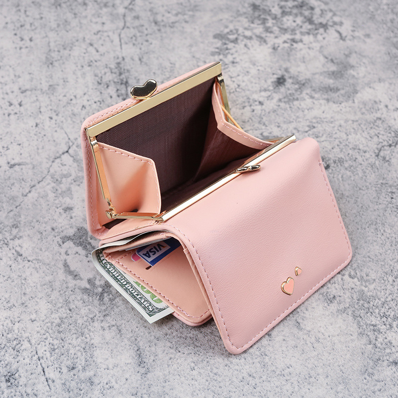 women's wallet women's short Japanese and Korean style simple heart-shaped mini new student small wallet wallet_voghion.com
