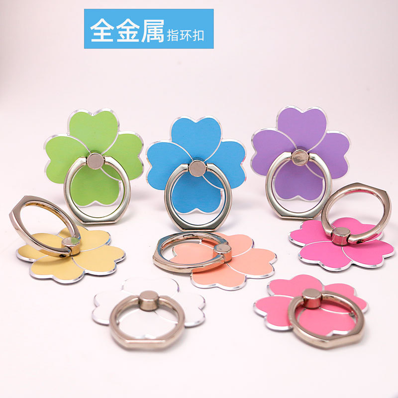Source Factory Mobile Phone Holder Metal Ring Buckle Painted Four-Leaf Clover Creative Mobile Phone Buckle Desktop Wholesale Mobile Phone Holder