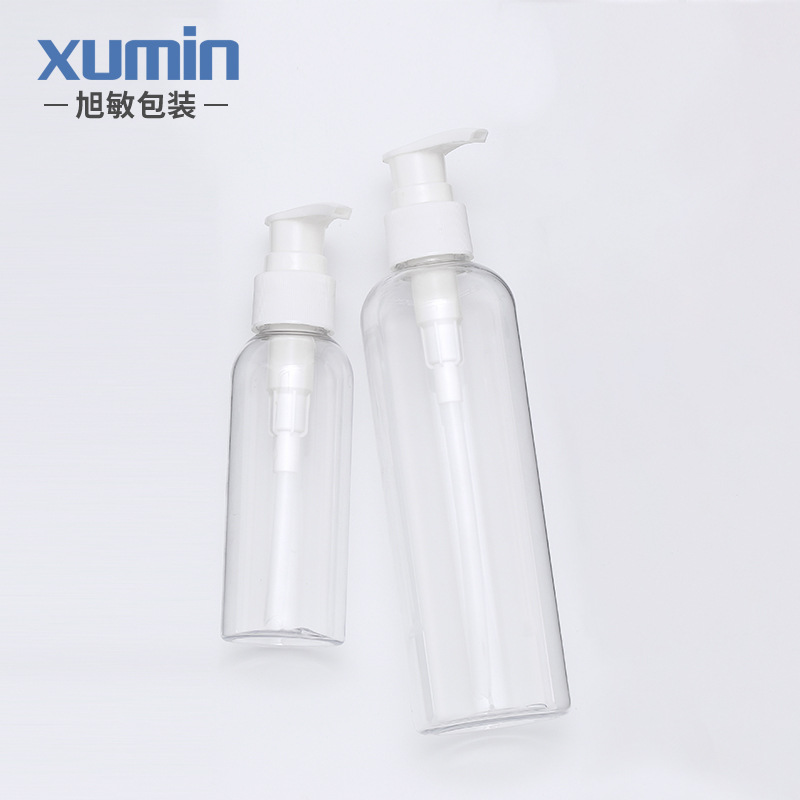 Xumin embalaje cosmético sub-botella 100mL botella de bomba de presión de rayas blancas botella de loción de plástico de 200ml en stock