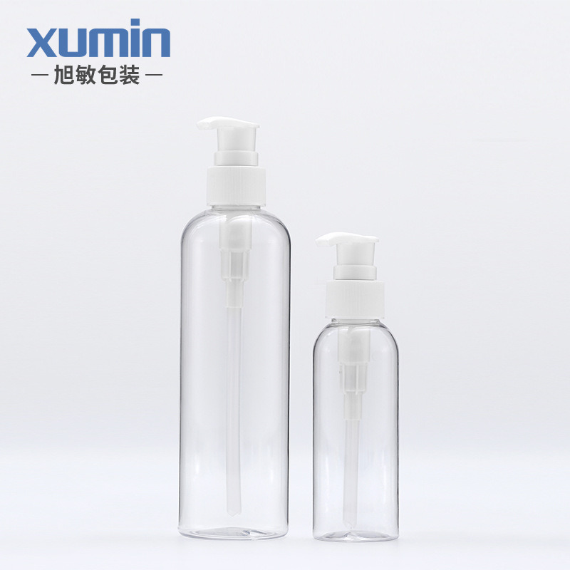 Xumin embalaje cosmético sub-botella 100mL botella de bomba de presión de rayas blancas botella de loción de plástico de 200ml en stock