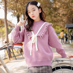 Butterfly knot girls' autumn wear sweater 2023 spring and autumn new large children's sweater with extra warmth for older children