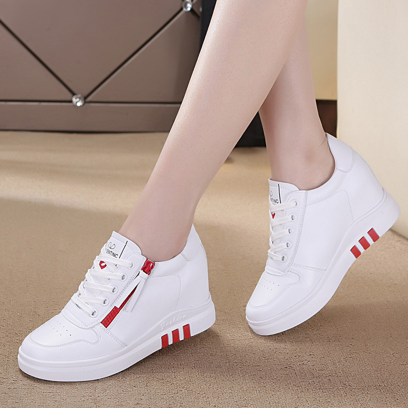 内增高女鞋秋冬新款休闲鞋厚底小白鞋女系带坡跟运动鞋低帮鞋单鞋