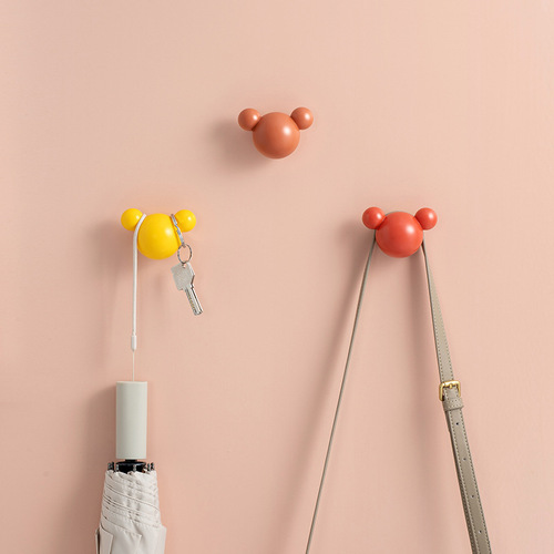 Self-designed creative bear invisible hook, adhesive hook without drilling, wall bathroom hook, key hook